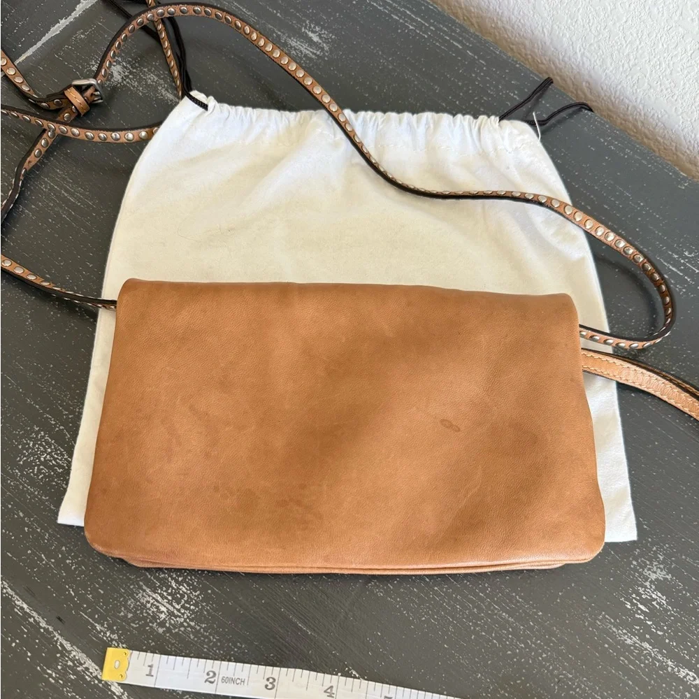 Women's Tan Color Leather Crossbody Bag - Picture 9 of 10
